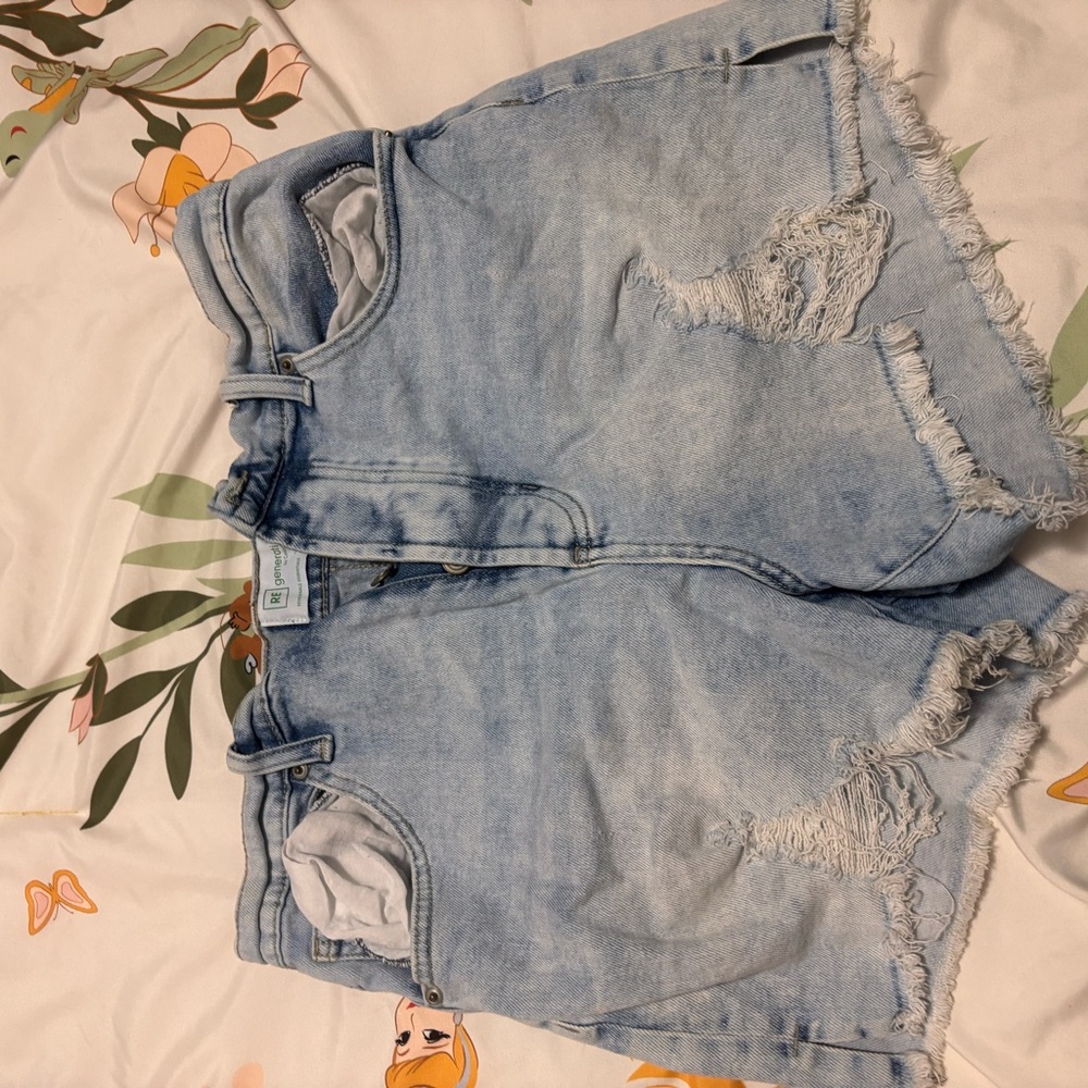 Casual Light Blue Distressed Denim Shorts